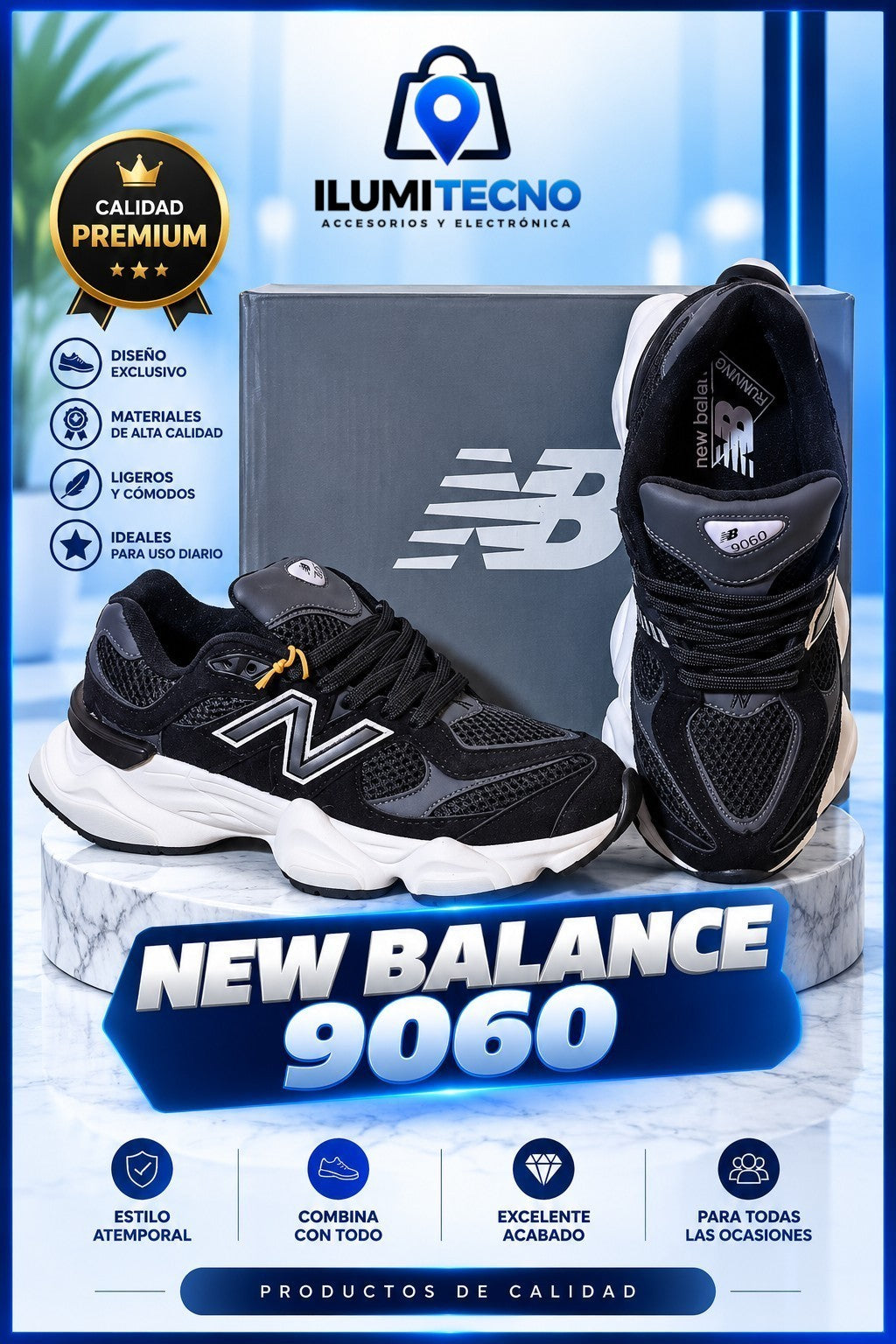 New Balance 9060 Negro/Blanco Gamuza