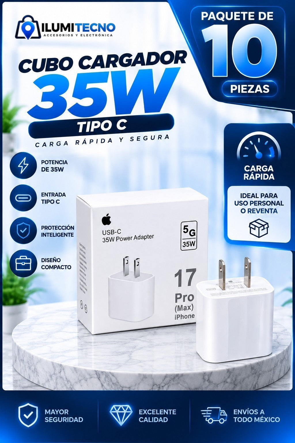 10 Cubos Cargadores 35w Tipo C