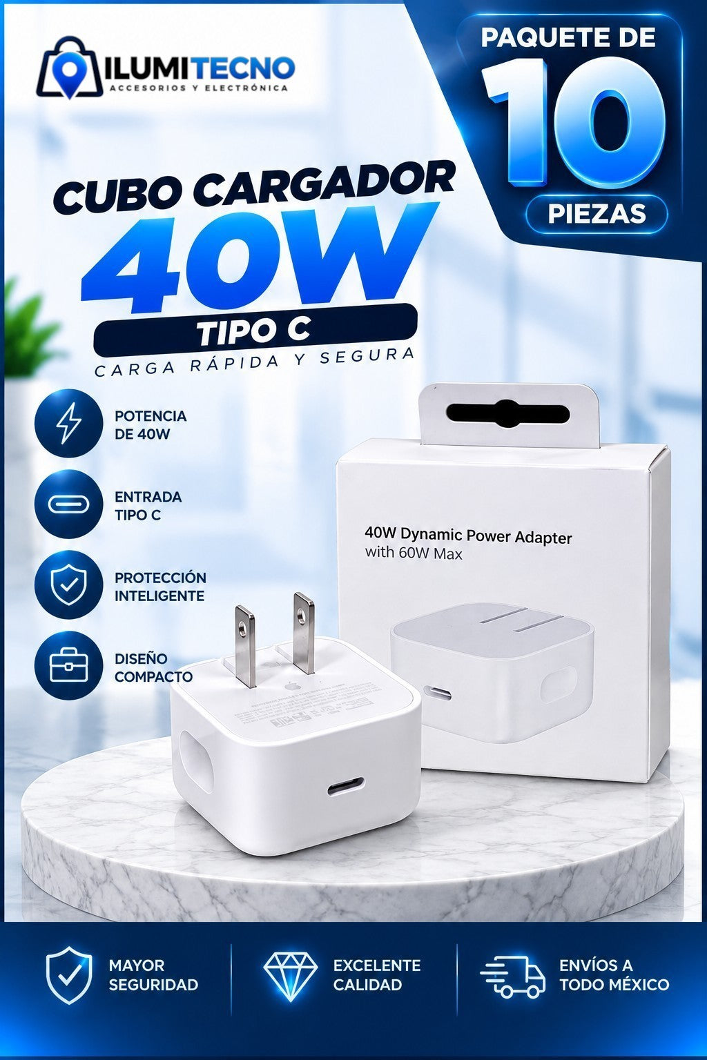 10 Cubos Cargadores 40w Tipo C