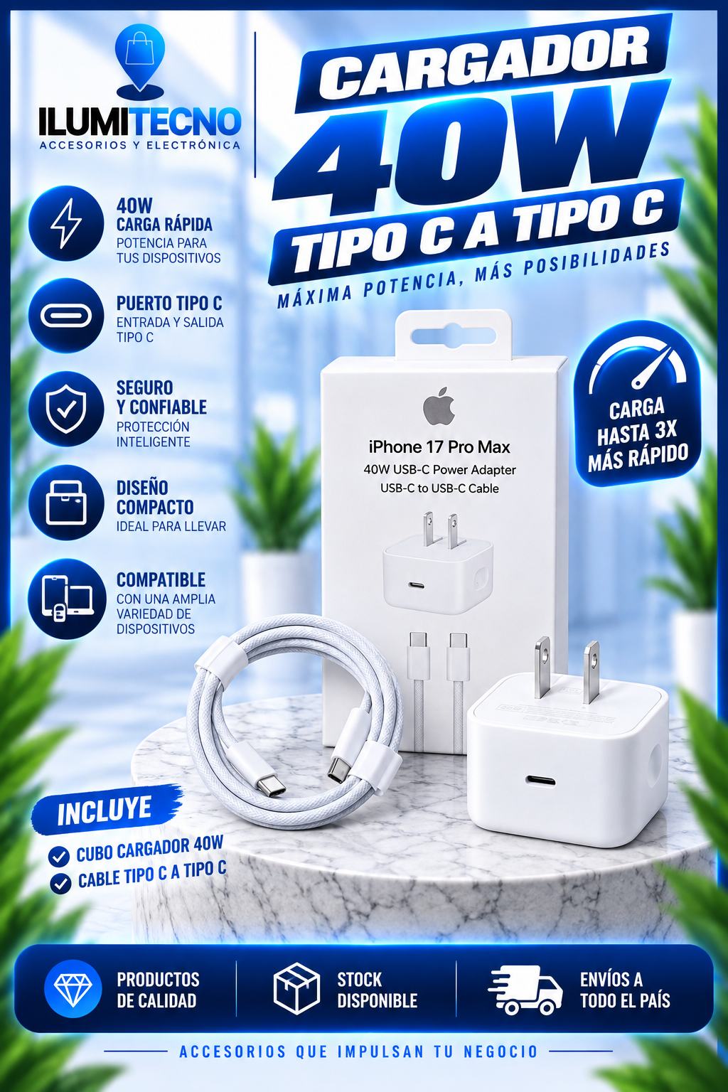 Cargador 40w TipoC a TipoC (Carga Rápida Real)